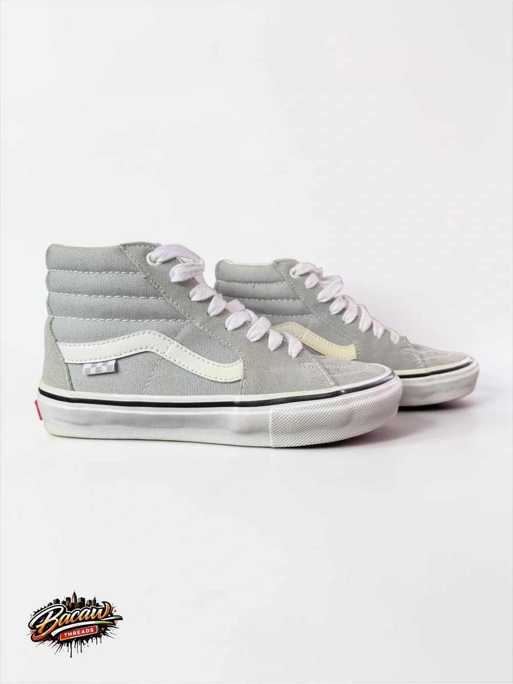 Vans Sk8-Hi High-Top Sneakers in Light Gray & White